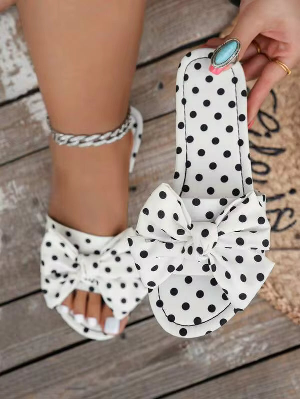 Women's Polka Dot Bow Decor Flat Sandals, Casual Summer